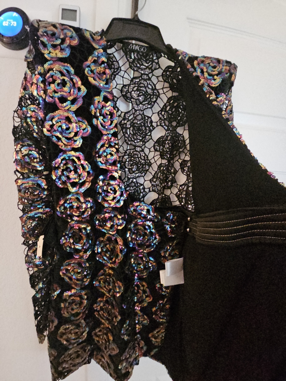 Black Sequin Rose Lace Dress with Multicolor Sparkle - Picture 3 of 7